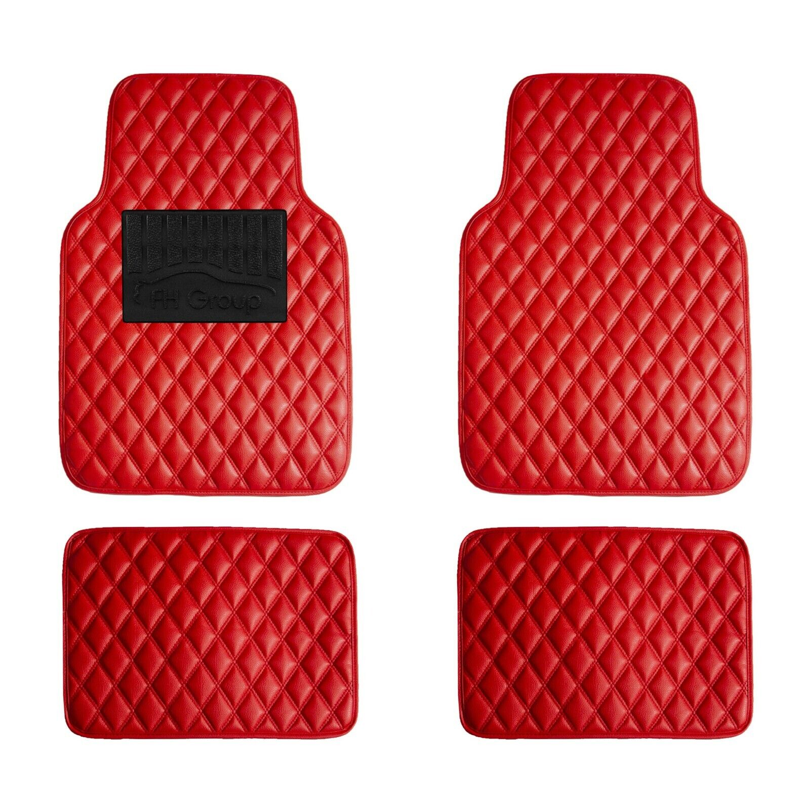 Universal Leather Floor Mats for Car Auto Diamond Pattern Red