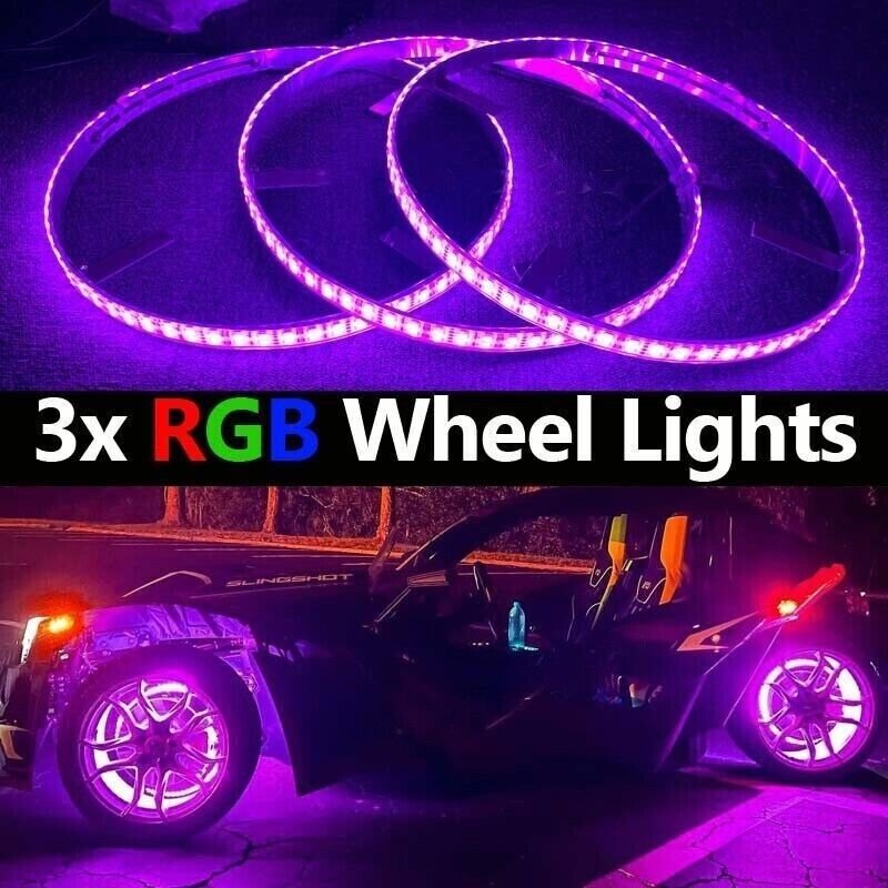 3pcs 15.5\'\' RGB Double Row LED Wheel Rim Lights For Polaris Slingshot Bluetooth