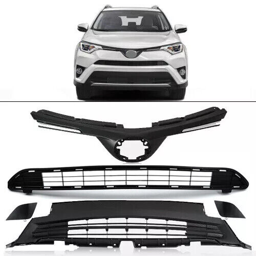 Fit Toyota RAV4 2016-2018 LE Front Upper Lower Grille Towing Covers Combo Set