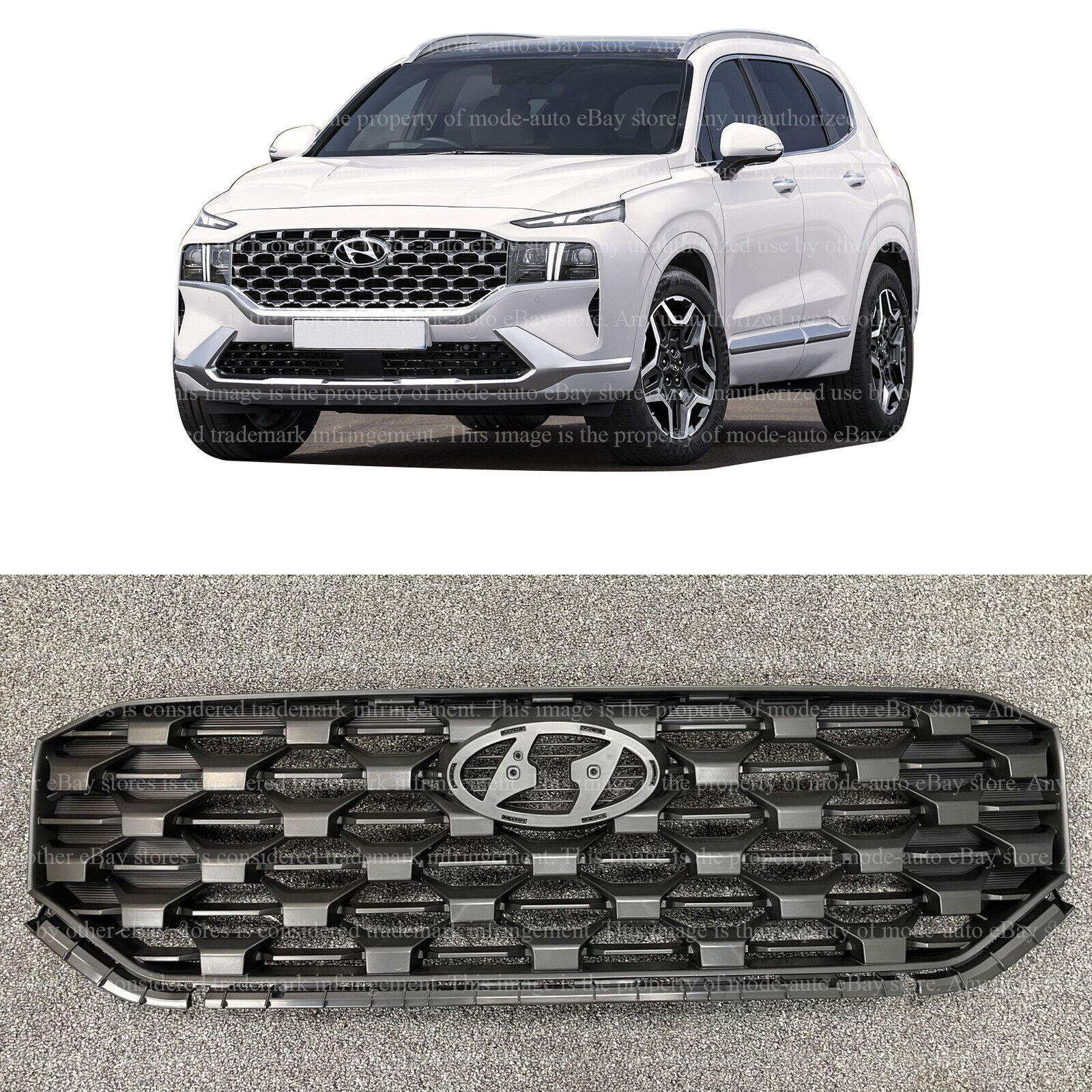 Front Upper Grille Assembly Replacement For 2021 2022 Hyundai Santa Fe Black