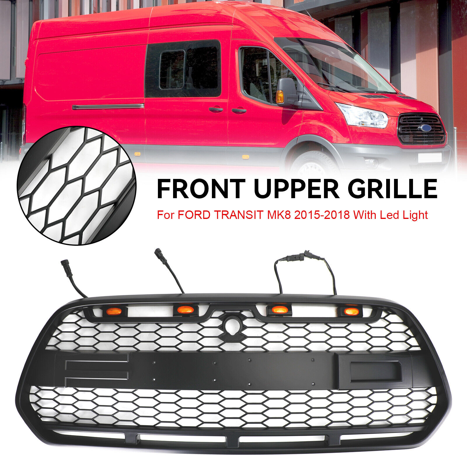 🔥Matt Black Front Bumper Grille Grill w/LED Fit Ford Transit MK8 2015-18 Raptor