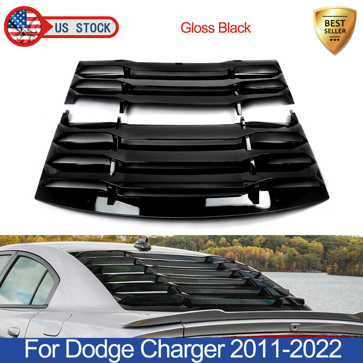 Fits 2011-23 Dodge Charger Gloss Black Rear Window Louver Cover Sun Guard ABS