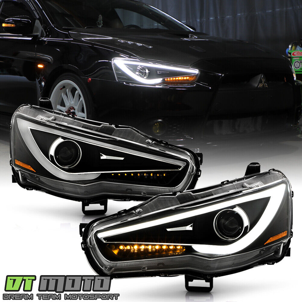 For 2008-2017 Mitsubishi Lancer Halogen LED Tube Sequential Projector Headlights