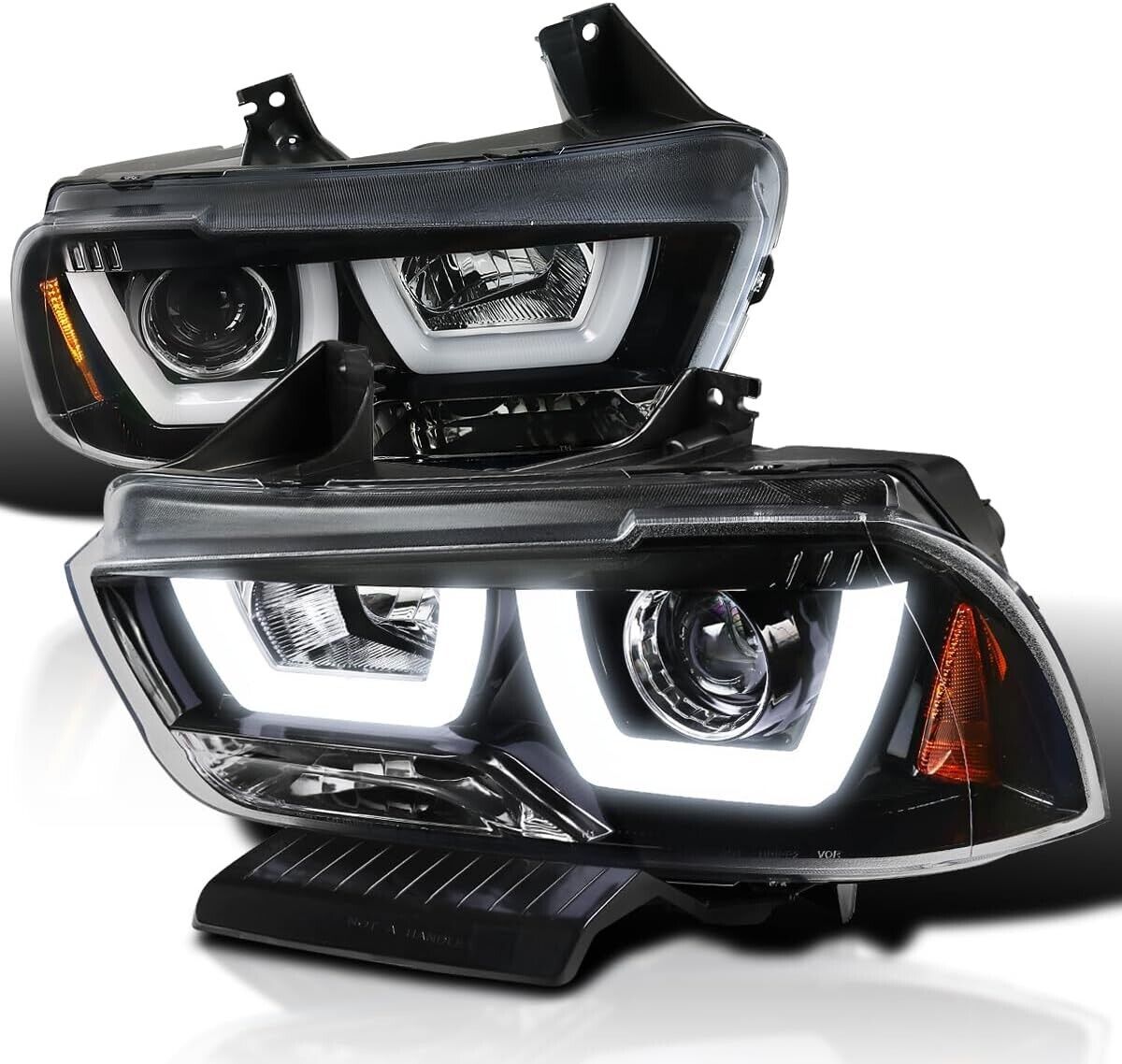 SPEC-D TUNING Dual LED Tube Jet Black Projector Headlights Compatible with 2011-
