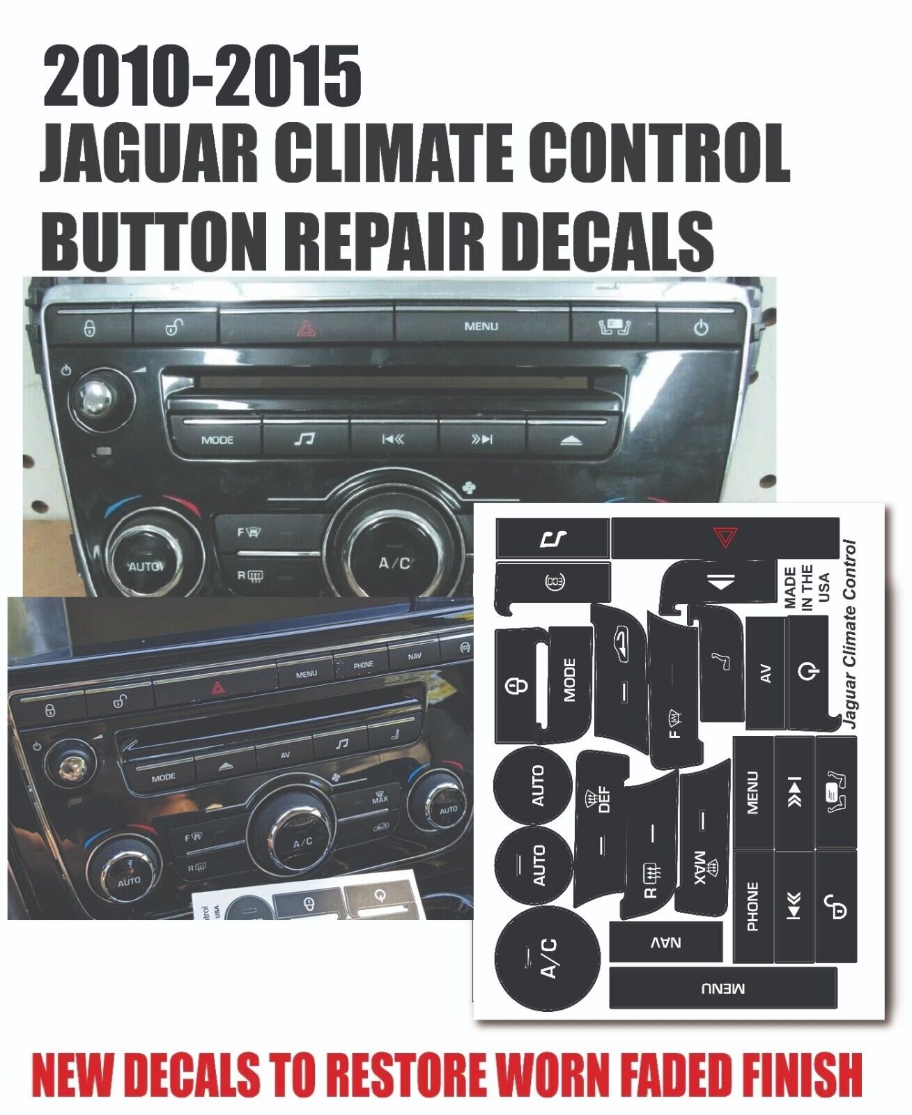 10-15 Jaguar XJ CLIMATE CONTROL MATTE BUTTON REPAIR DECAL AW9318C858BE