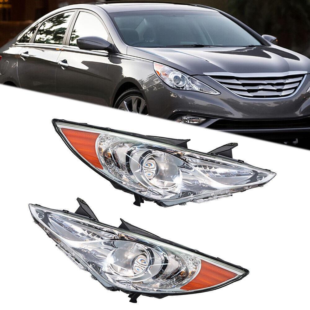 Pair Chrome Left+Right For 2011-2014 Hyundai Sonata LED Clear Headlights Lamps