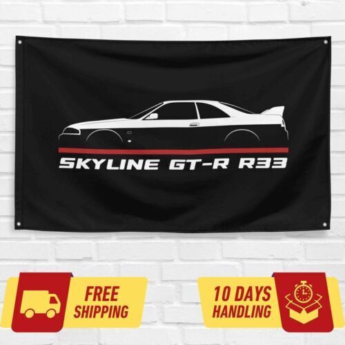 For Nissan Skyline GT-R R33 1993-1998 Enthusiast 3x5 ft Flag Banner Birthday Gif