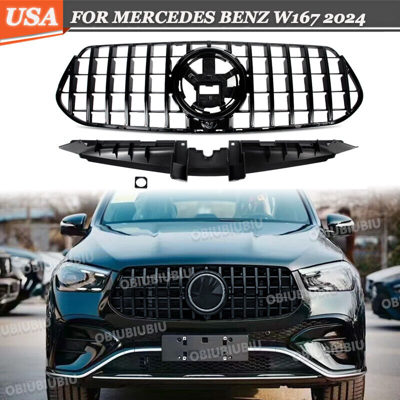 For 2024 Benz W167 GLE350 GLE450 GLE580 GLE53AMG GT R Front Grille Glossy Black