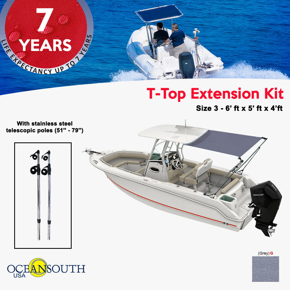 Oceansouth T-Top Extension Kit, Boat Stern Shade - Extends up to 6\' x 5\'  Gray