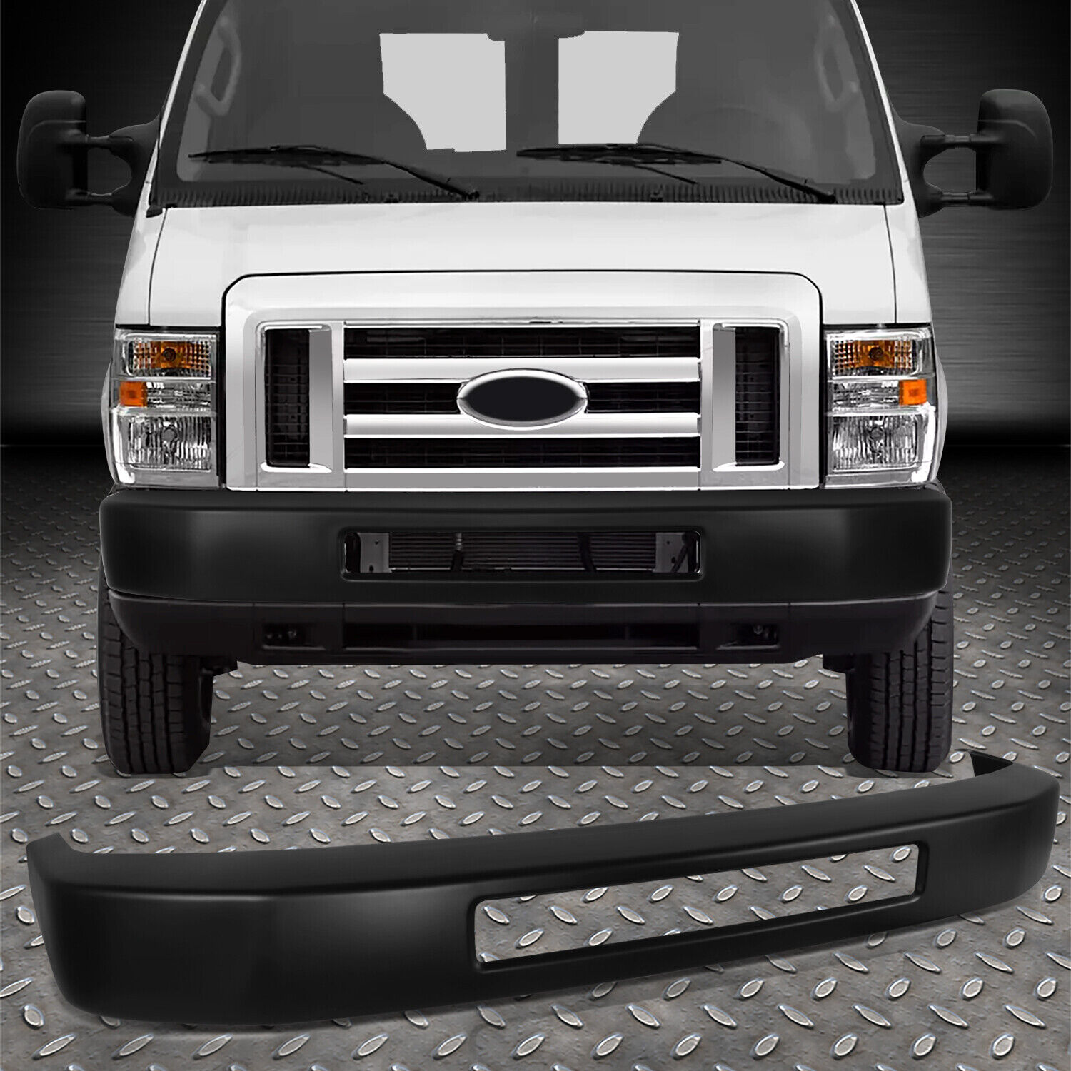For 08-19 Ford E150 E250 E350 E450 SD Primed Black Steel Front Bumper Face Bar