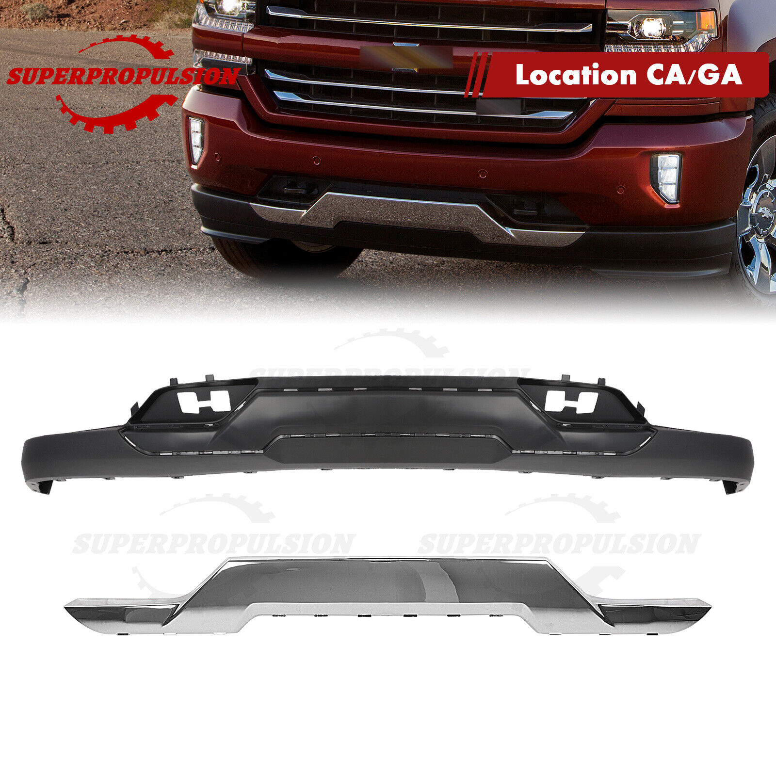 Front Bumper Valance + Chrome Skid Plate For Silverado 1500 2016-2019 With Z71