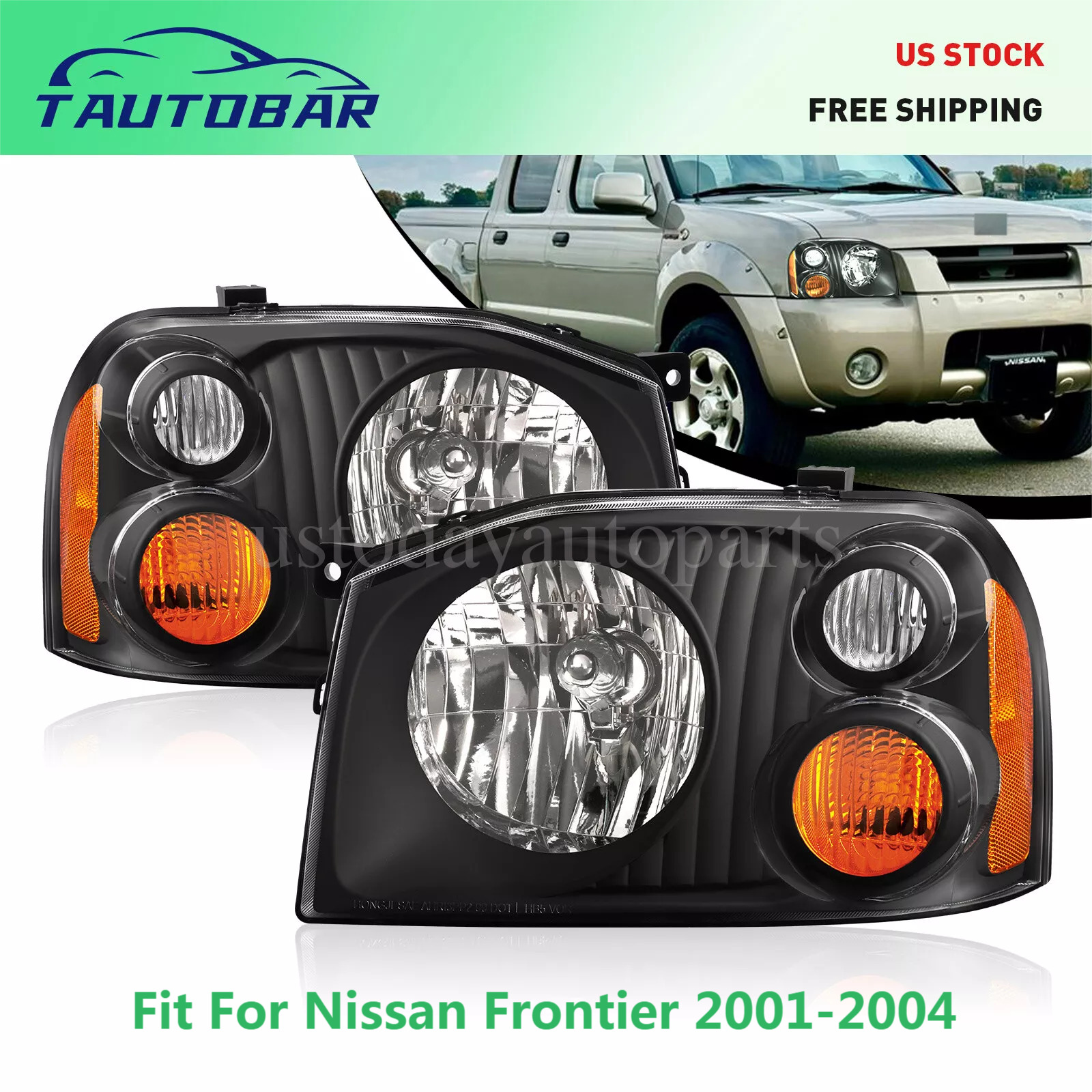 Headlights Pair For 01-04 Nissan Frontier XE/SE Right&Left 2001-2004 Black Light