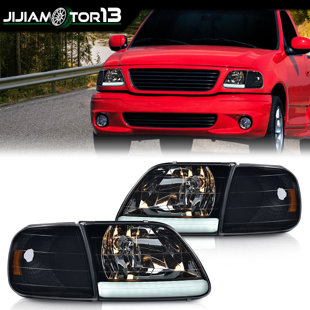 Fit For 97-04 F150 Expedition Smoke LED Tube Headlights & Corner Parking Lights 