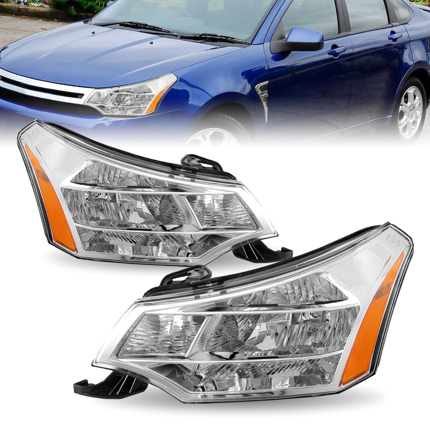 For 2008-2011 Ford Focus S | SE | SES | SEL Halogen [OE Style] Headlights LH+RH