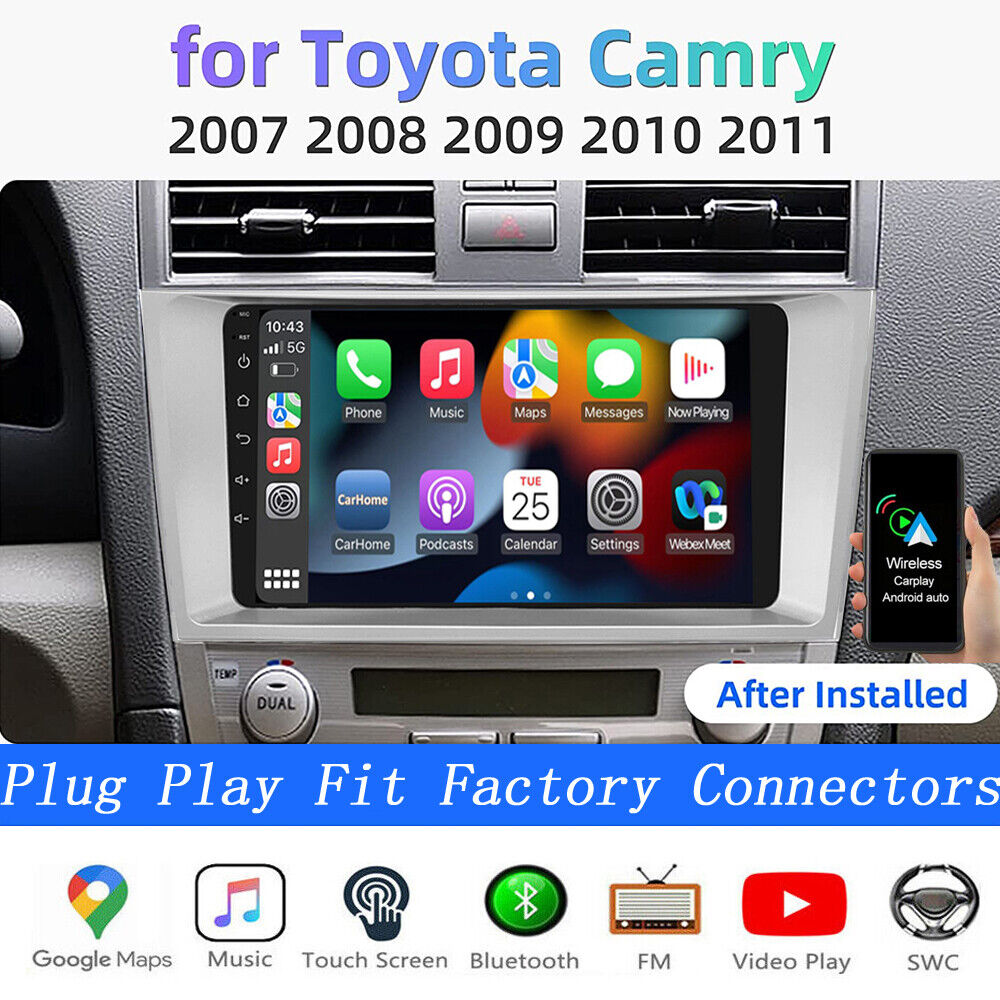 For Toyota Camry 2007-2011 Android 12 Apple CarPlay Car Stereo Radio GPS Navi