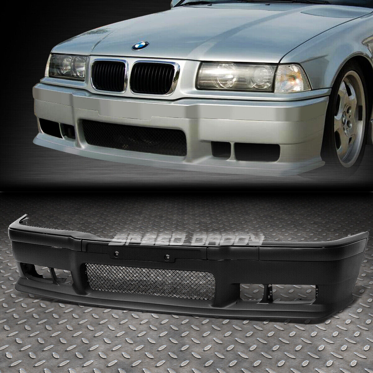 For 92-99 BMW E36 3-Series M3 Style PP Front Bumper Cover Lip+Grille Insert