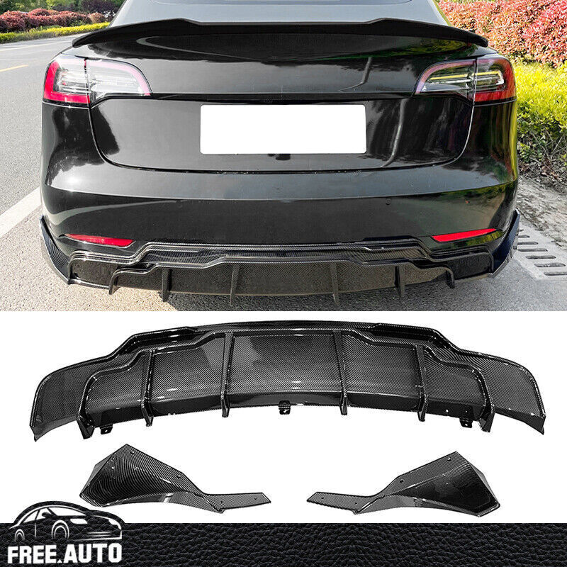 3X Rear Bumper Lip Diffuser Aprons Carbon Fiber Style Fits 17-22 Tesla Model 3