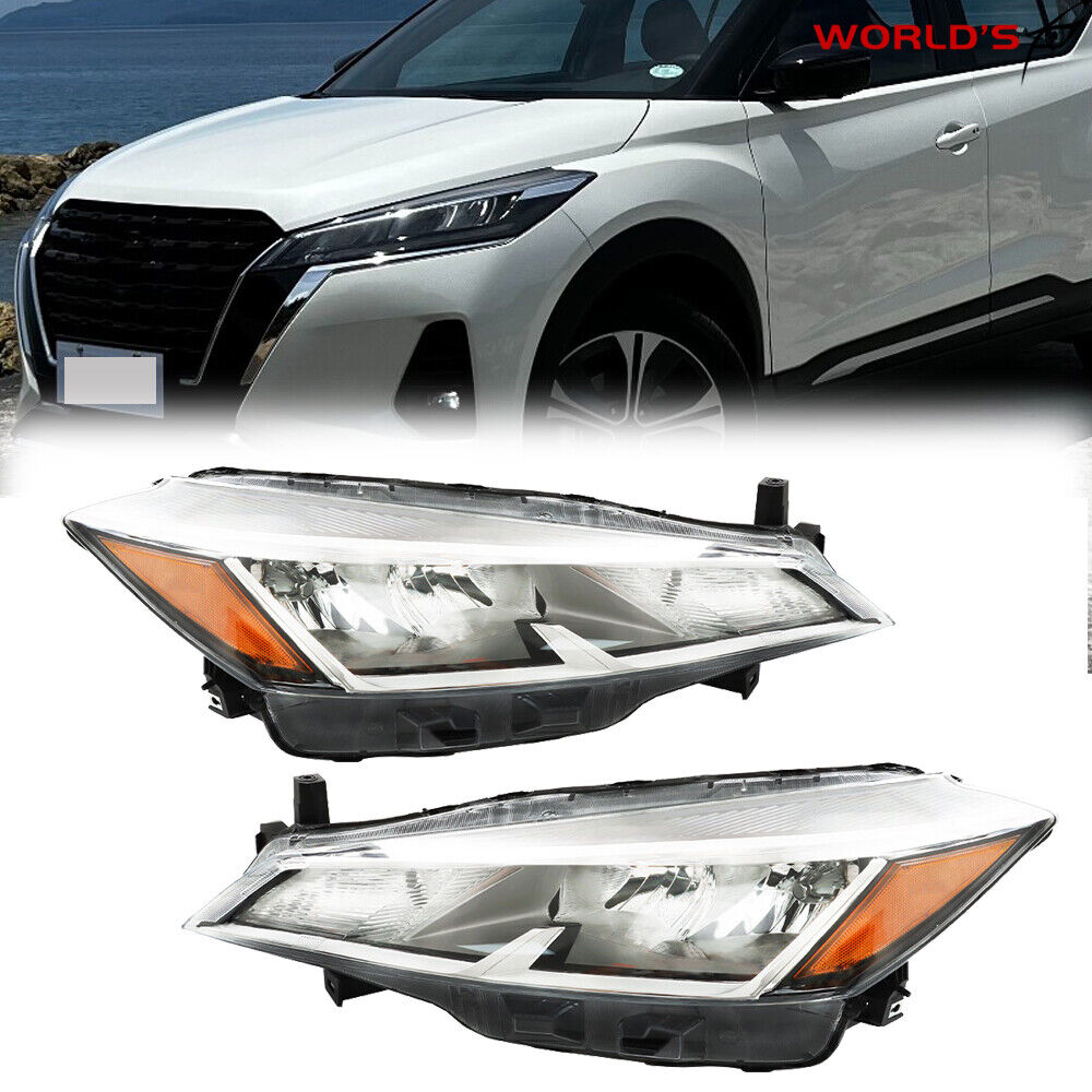 For 2021-2023 Nissan Kicks S/SV Headlight Headlamp Halogen Chrome Left+Right