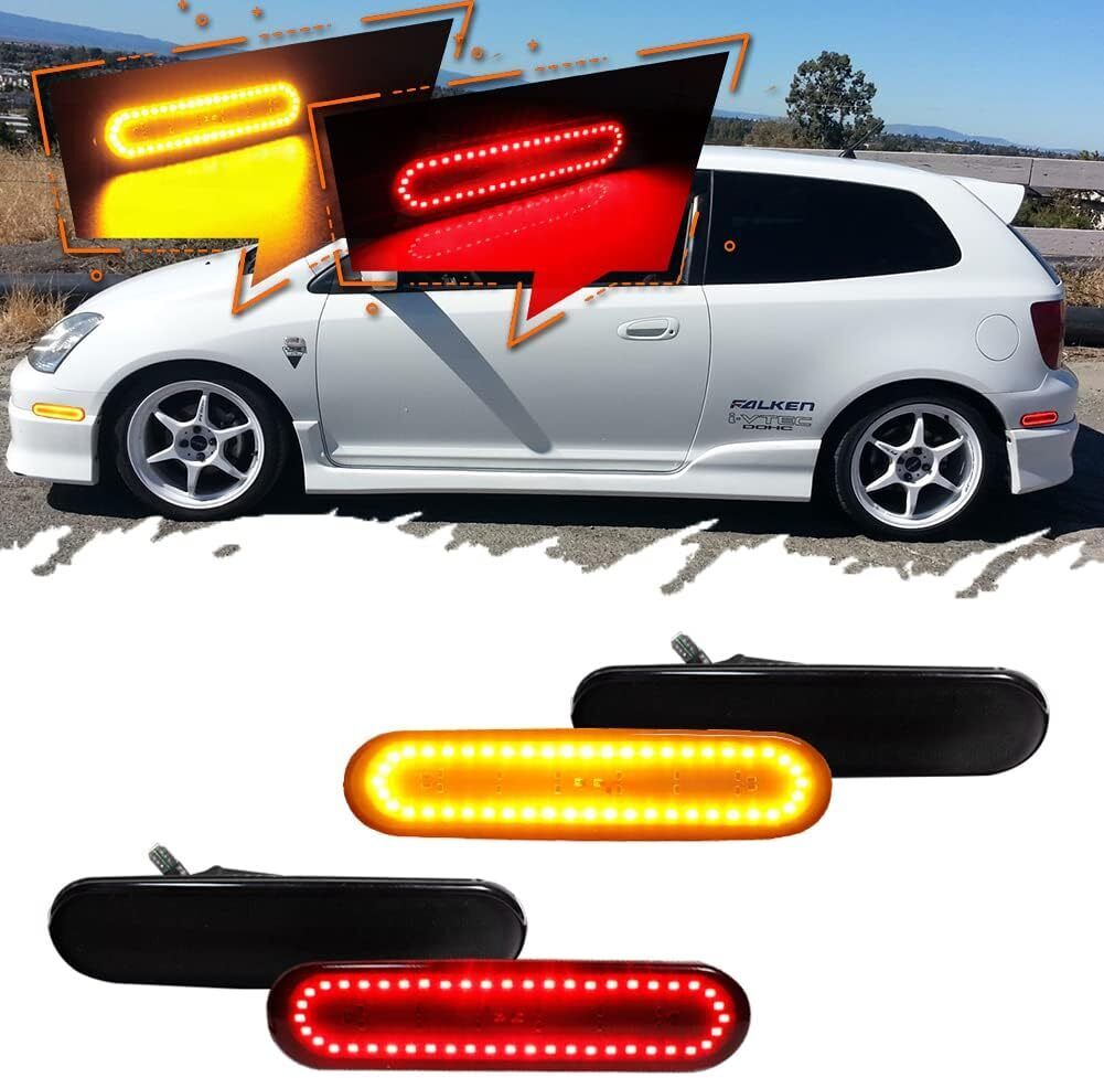 For 02-05 Honda Civic Si EP3 3DR Smoke LED Front / Rear Side Marker Lights 4pcs