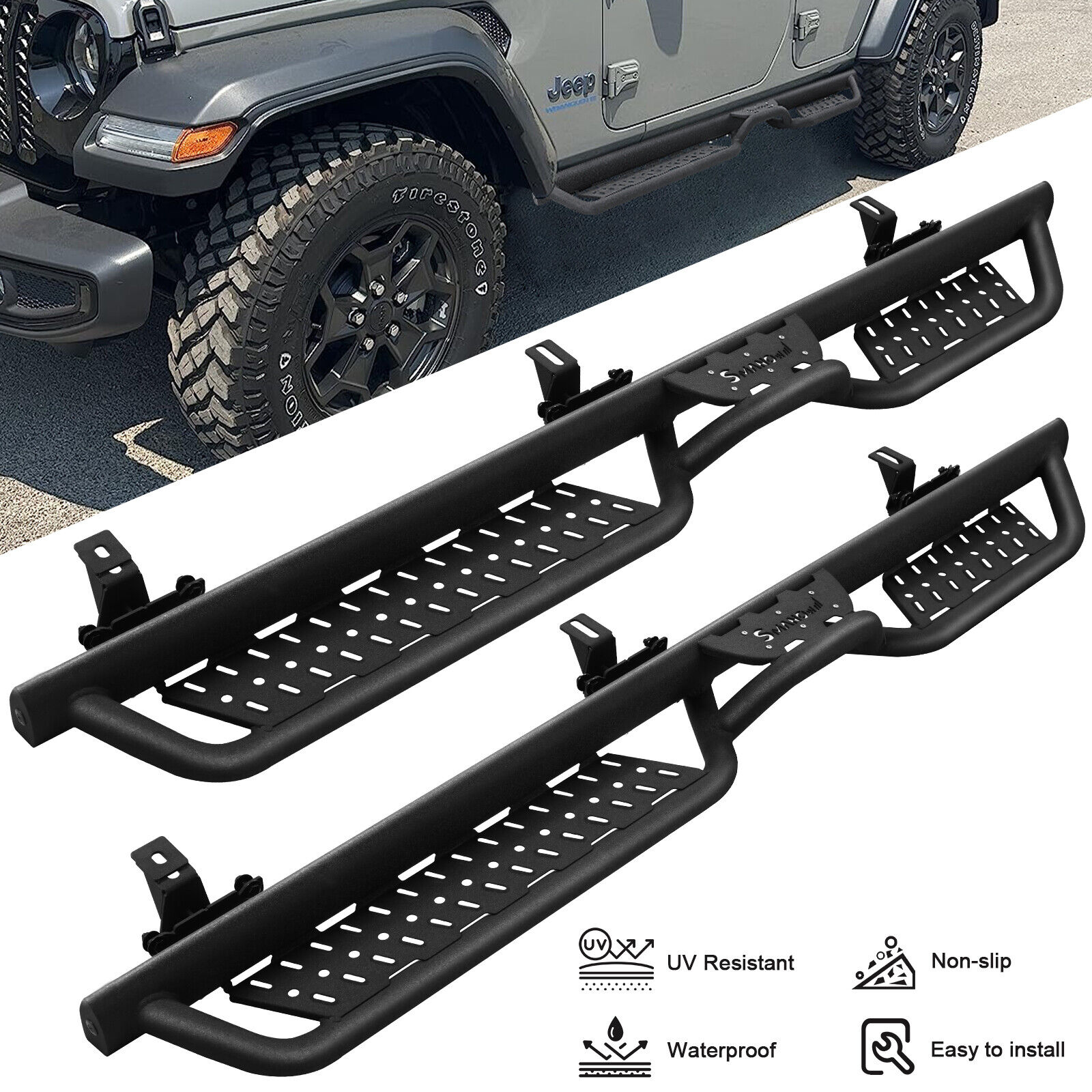 Drop Step Bars For 2018-2024 Jeep Wrangler JL 4 Door Running Boards Black BDK-Y