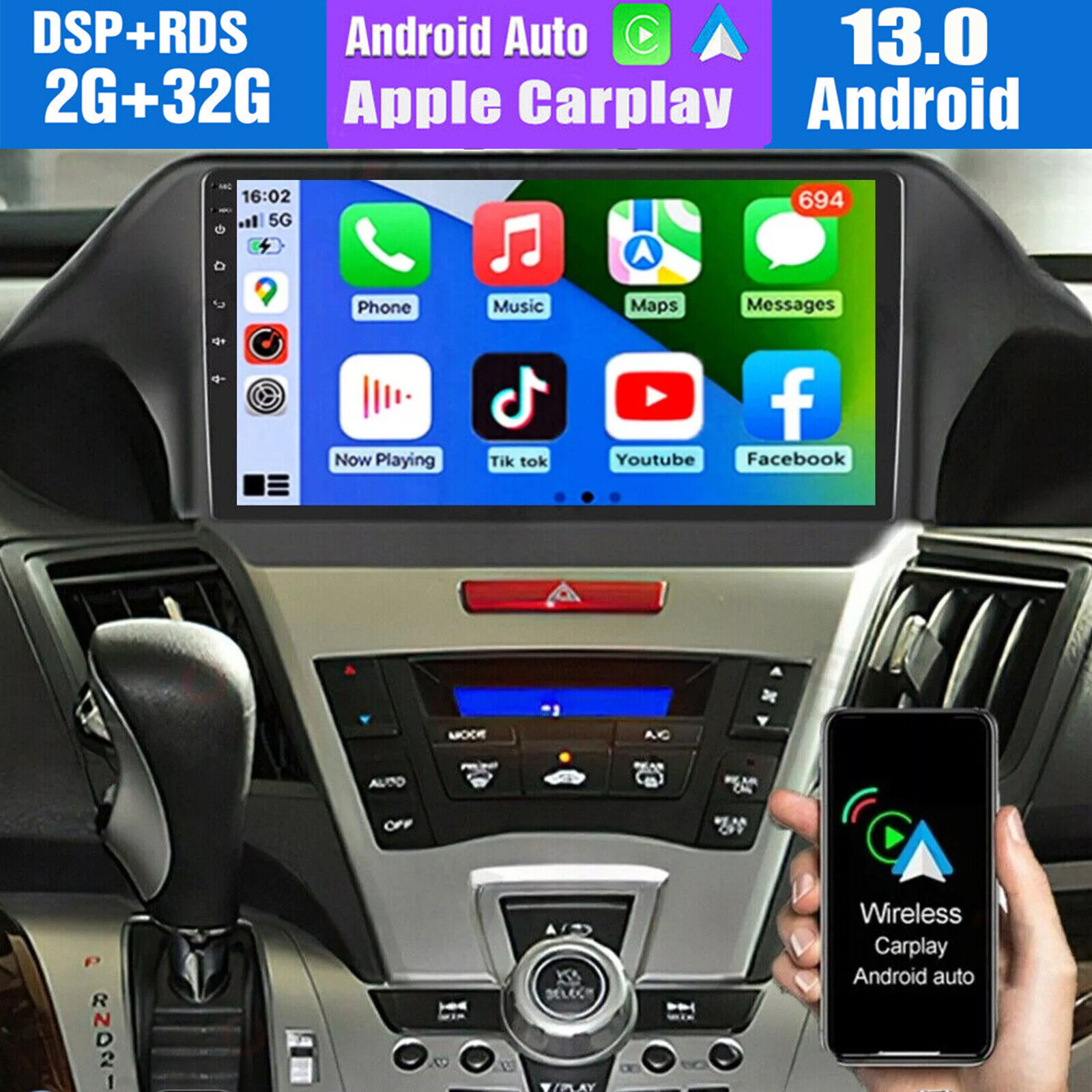 10.1'' Apple Carplay Android 13 Car Radio GPS Stereo For Honda Odyssey 2009-2014