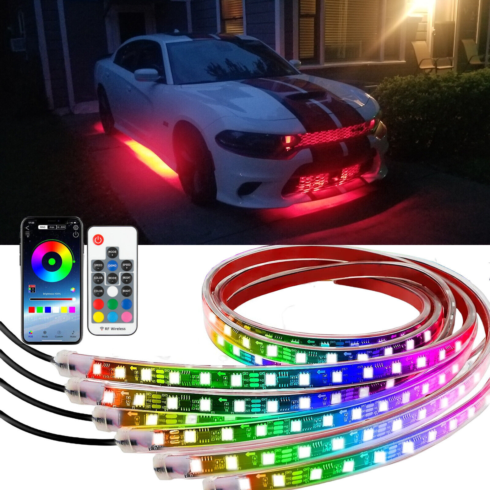 6 PCS RGB LED Underglow Lights Lighting Kit Strips For Dodge Charger Scat Pack