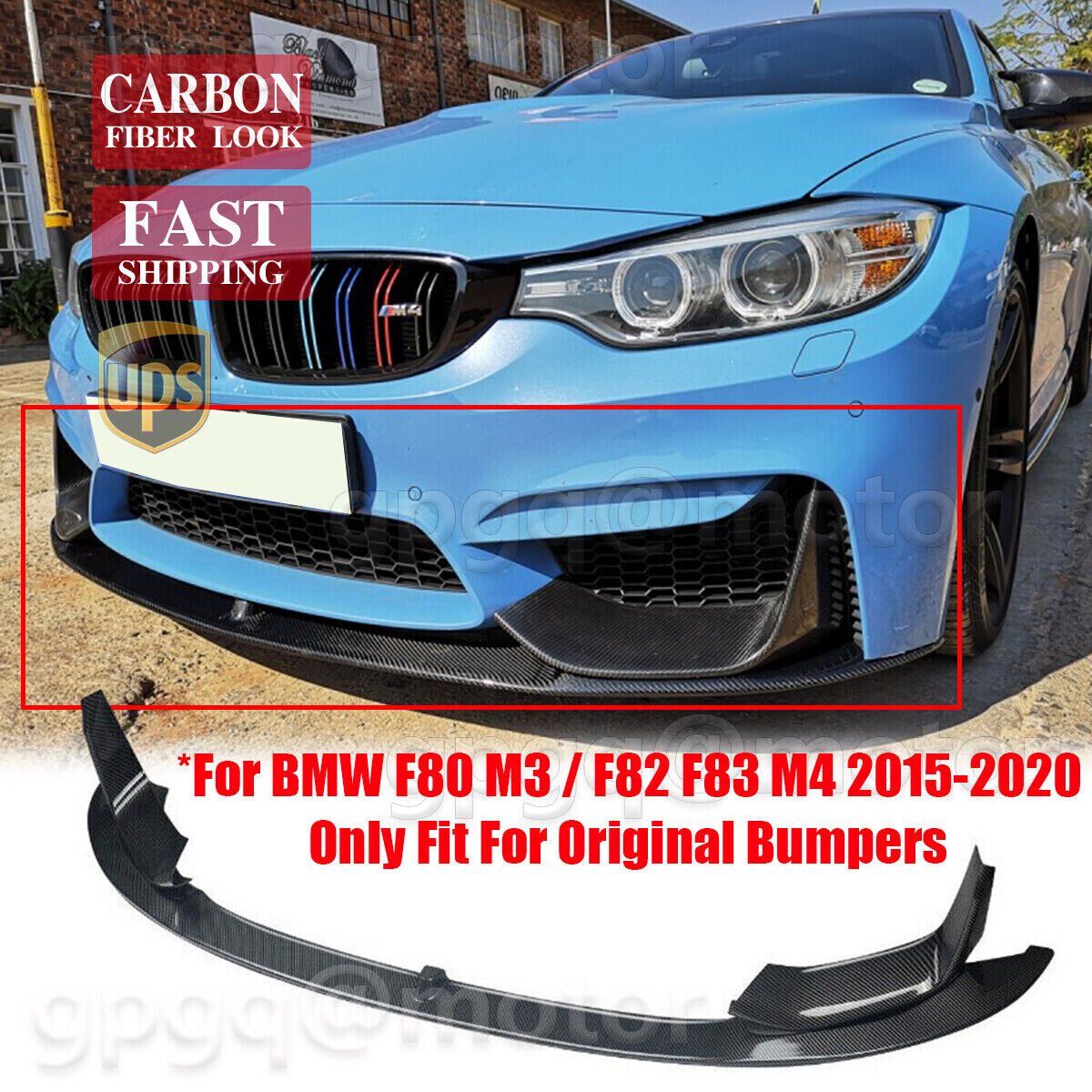 For BMW F80 M3 F82 F83 M4 15-20 MP Style Carbon Fiber Front Bumper Lip Splitter