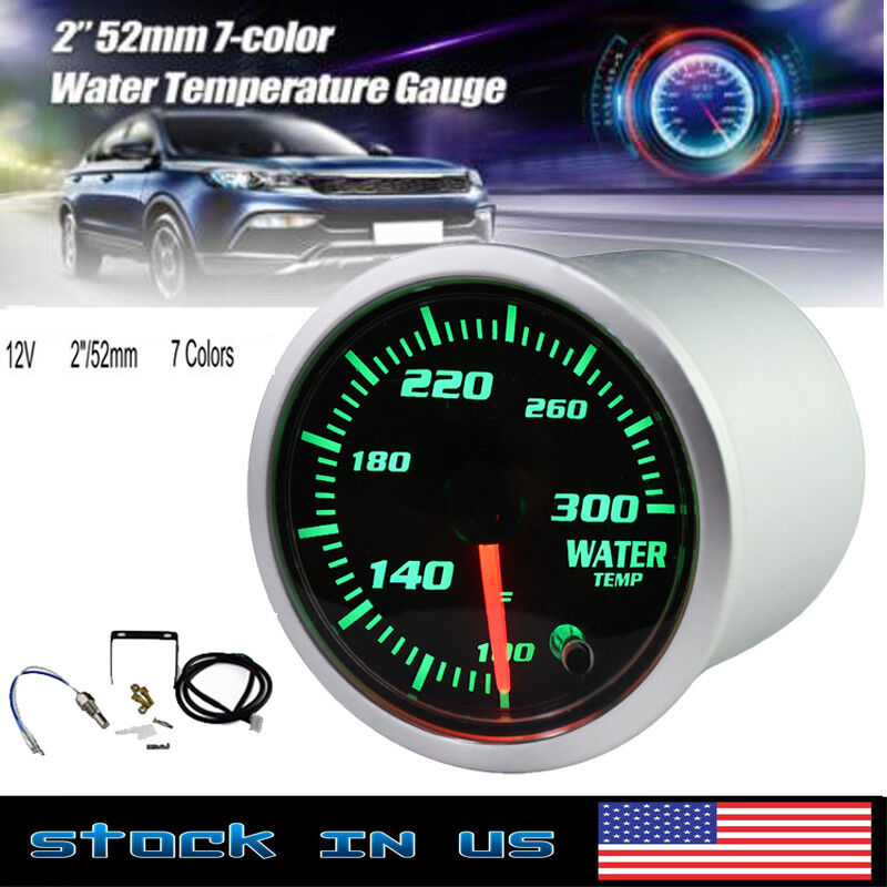 52mm Silver  7 Color LED Water Coolant Temperature Temp Gauge Meter - °F