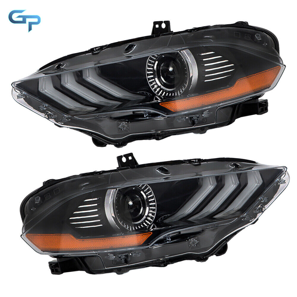 For 2018-2020 Ford Mustang Black Projector Lamps Right+Left Side LED Headlights