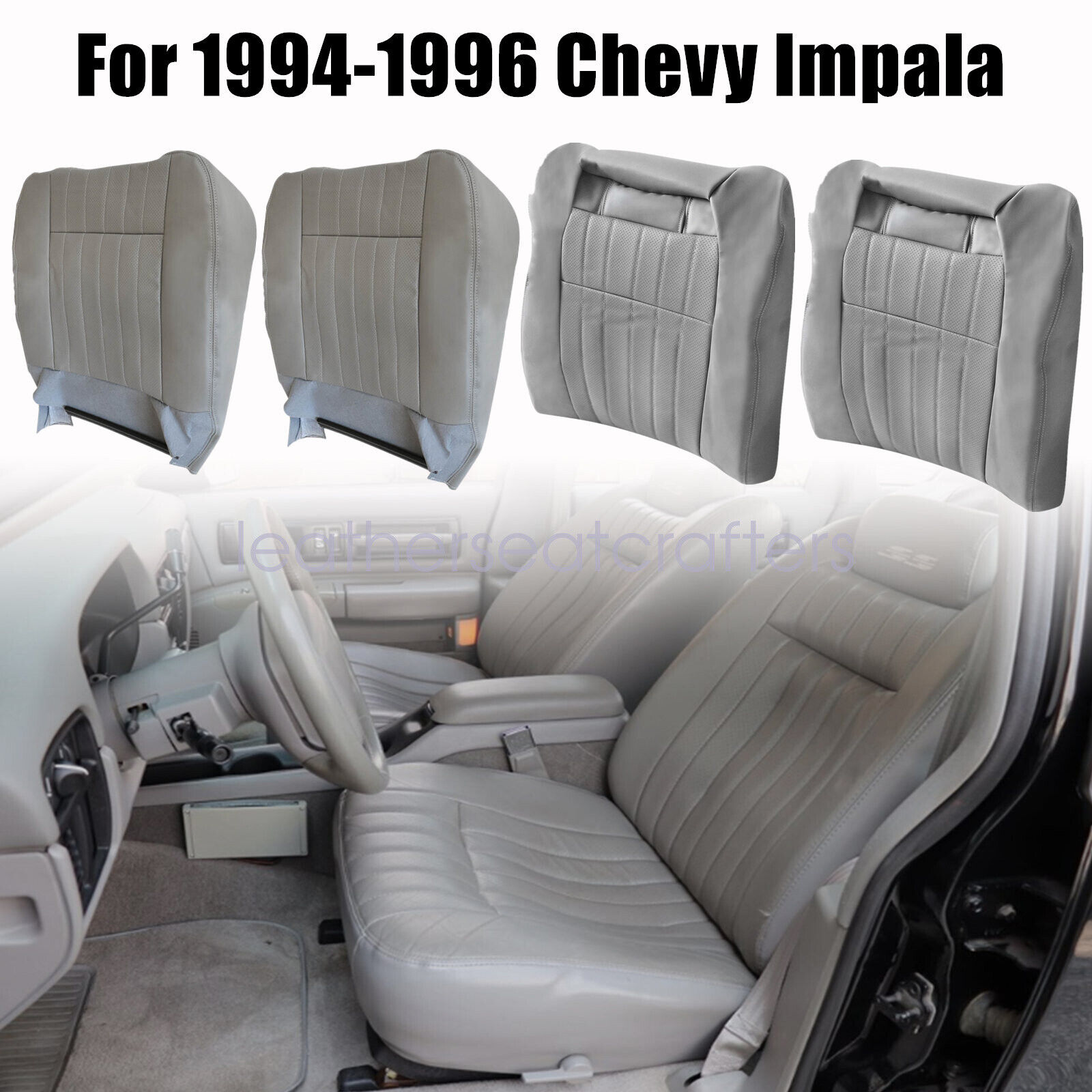 For 1994 1995 1996 Chevy Impala Front Replacement Leather Seat Cover Medium Gray
