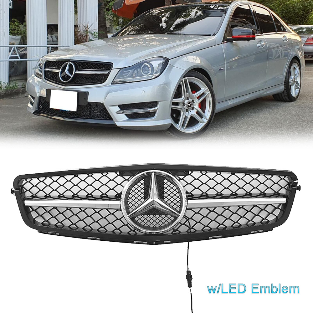  Style Grille W/LED Star Chrome For Mercedes Benz 2008-2014 W204 C-Class C300