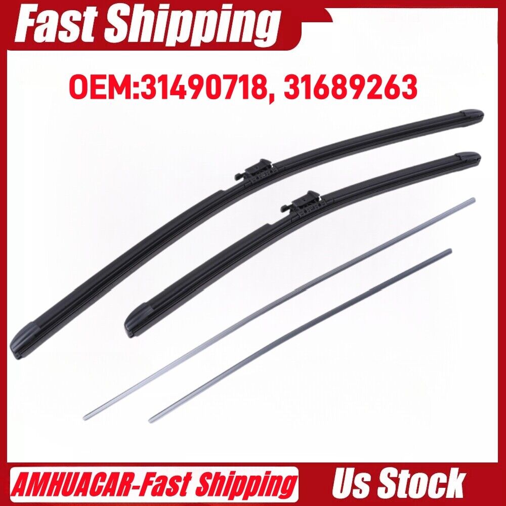 2X Front Windscreen Wiper Blades with Water Spray For Volvo XC60 2018-2021 US