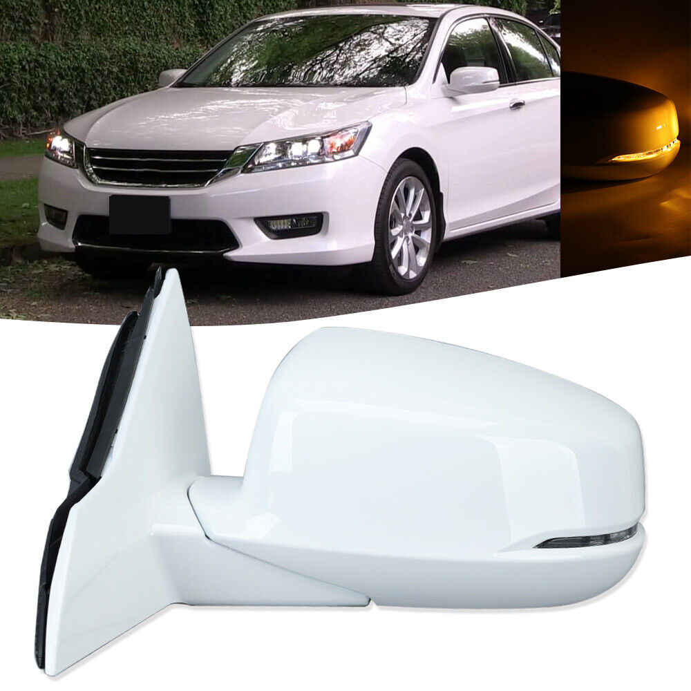 White Left Driver Side Mirror Heated 6Pin Turn Signal For Honda Accord 2013-2017