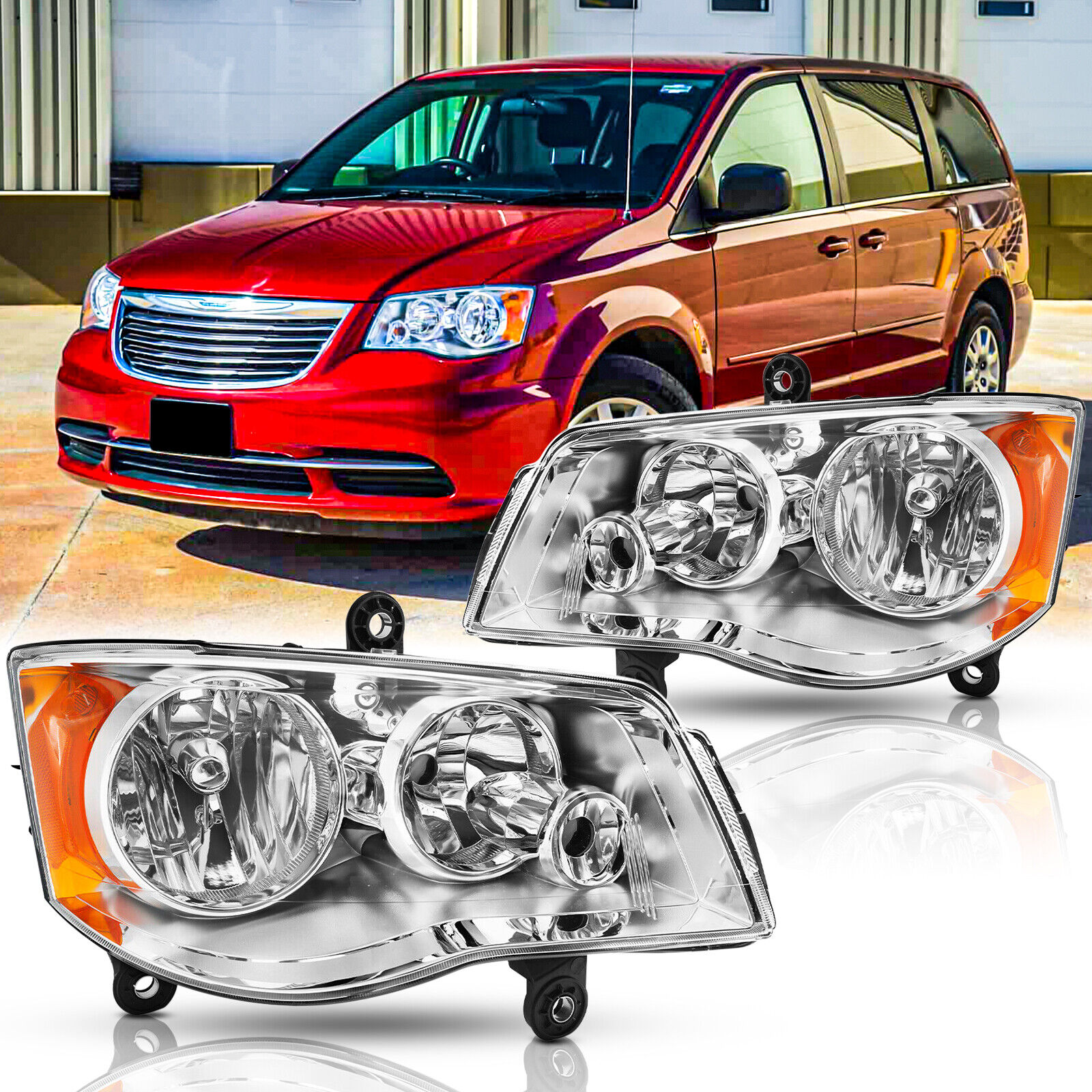 For 08-16 Chrysler Town & Country 11-20 Dodge Grand Caravan Headlights Chrome