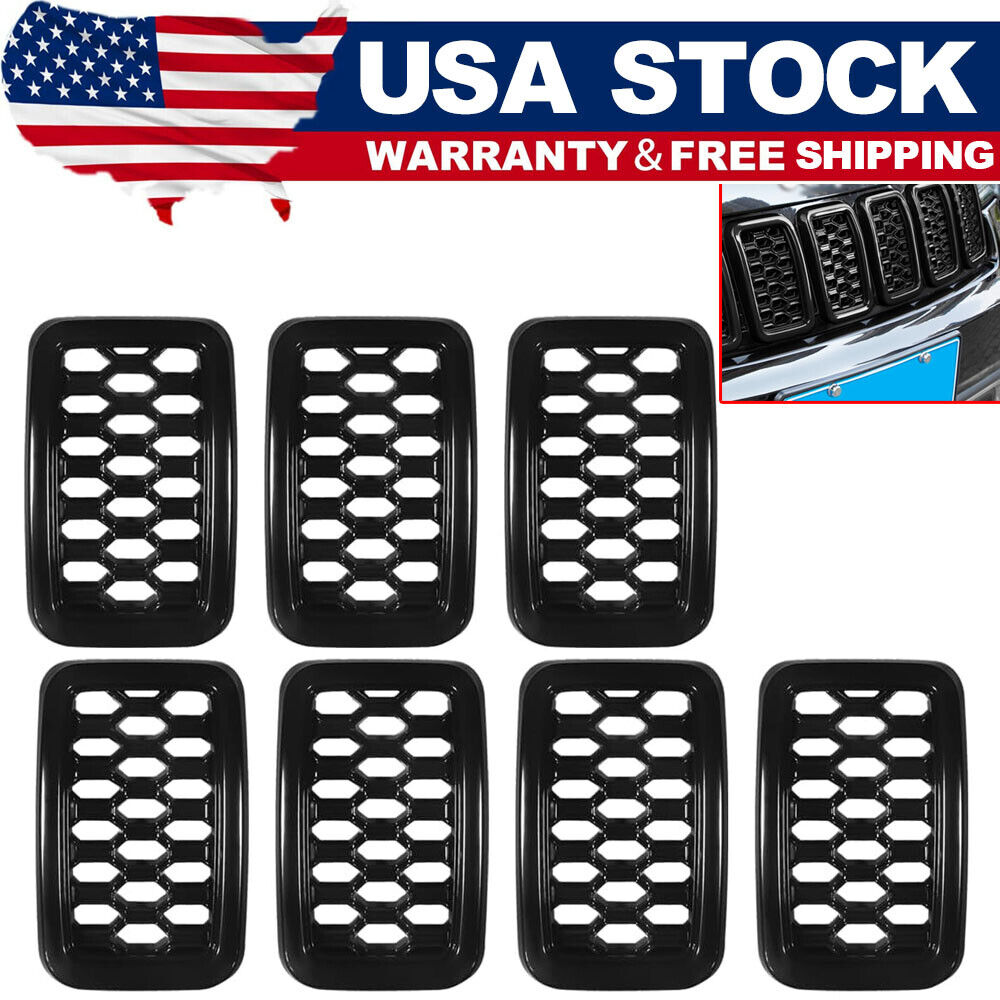 7pcs Honeycomb Mesh Front Grill Inserts Kits For 2017-2021 Jeep Grand Cherokee
