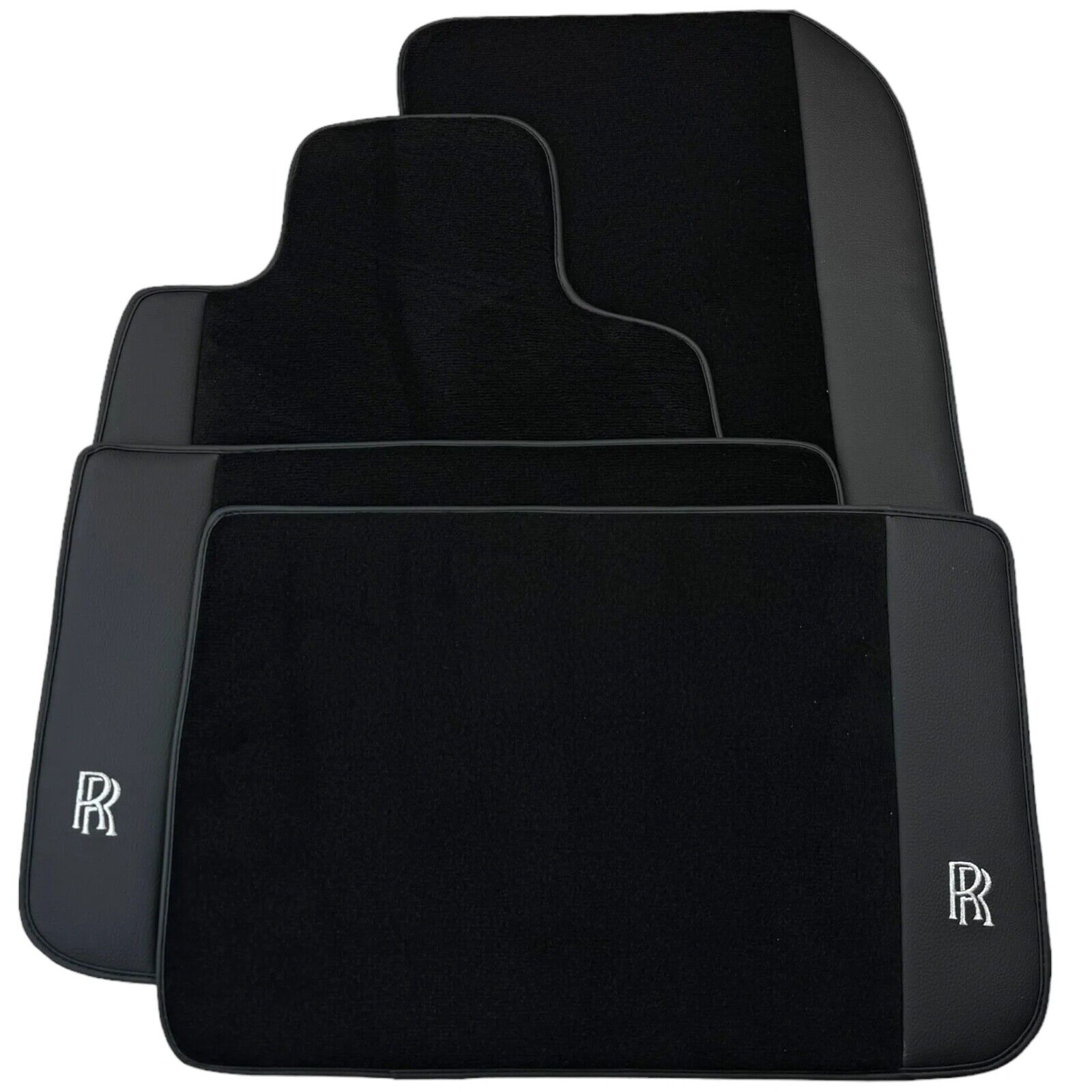 Black Floor Mats for Rolls Royce Cullinan (2018-2023) Black Leather by AutoWin