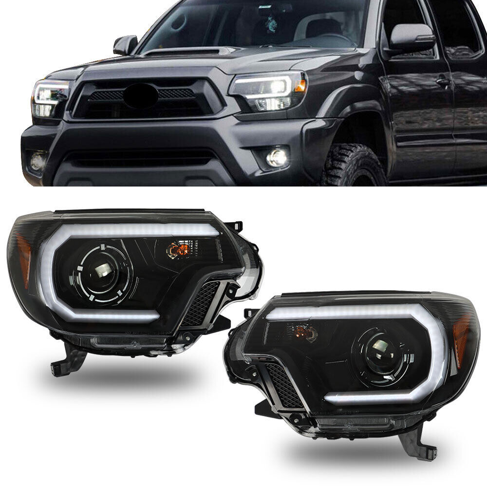 Headlights Headlamps Black LED Fit For 2012-2015 Toyota Tacoma Left+Right Pair