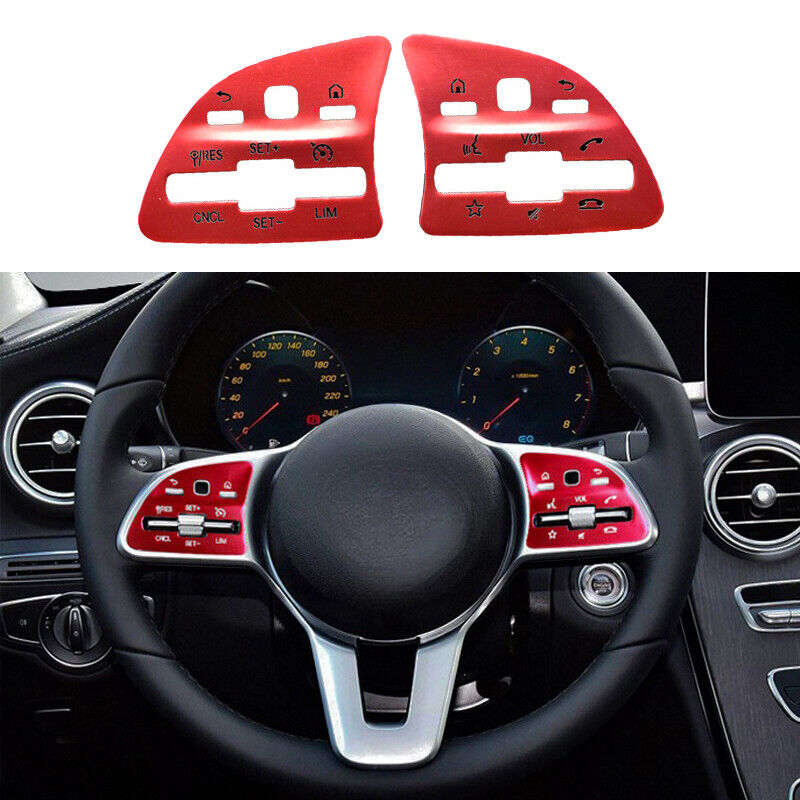 Red Aluminum Alloy Car Steering Wheel Button Trim For Benz A B C E GLB GLC GLE