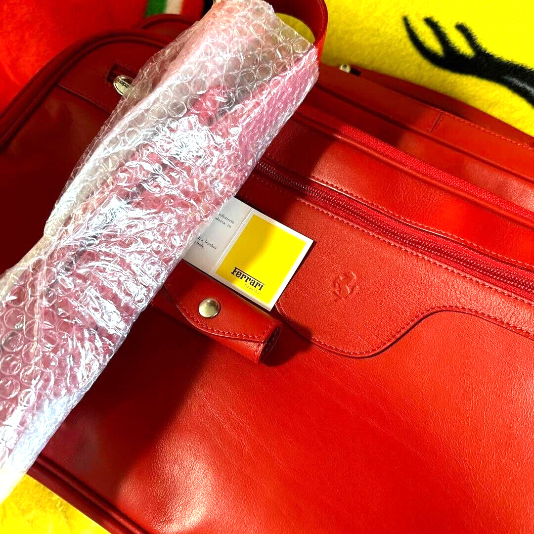 Ferrari Red Leather Shoulder Bag Travel Luggage Boston bag Unused