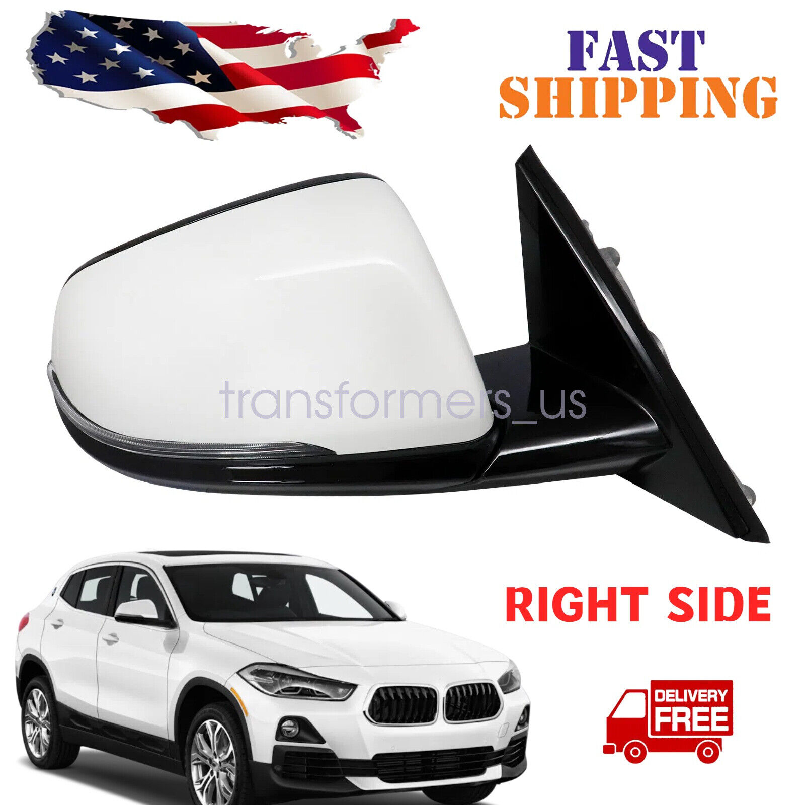 5Pins WHITE RIGHT PASSENGER MIRROR WITH TURN SIGNAL FITS BMW X2 2018 2019 20-23