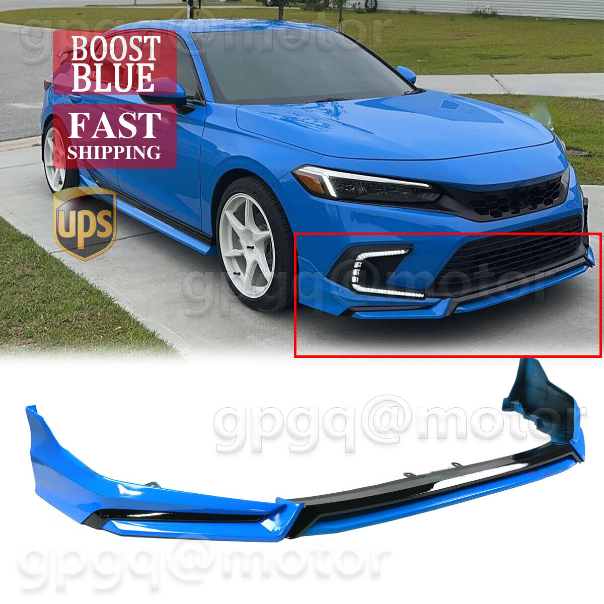 For Honda Civic Sedan Hatch 2022-2024 Yofer V3 Boost Blue Pearl Front Bumper Lip