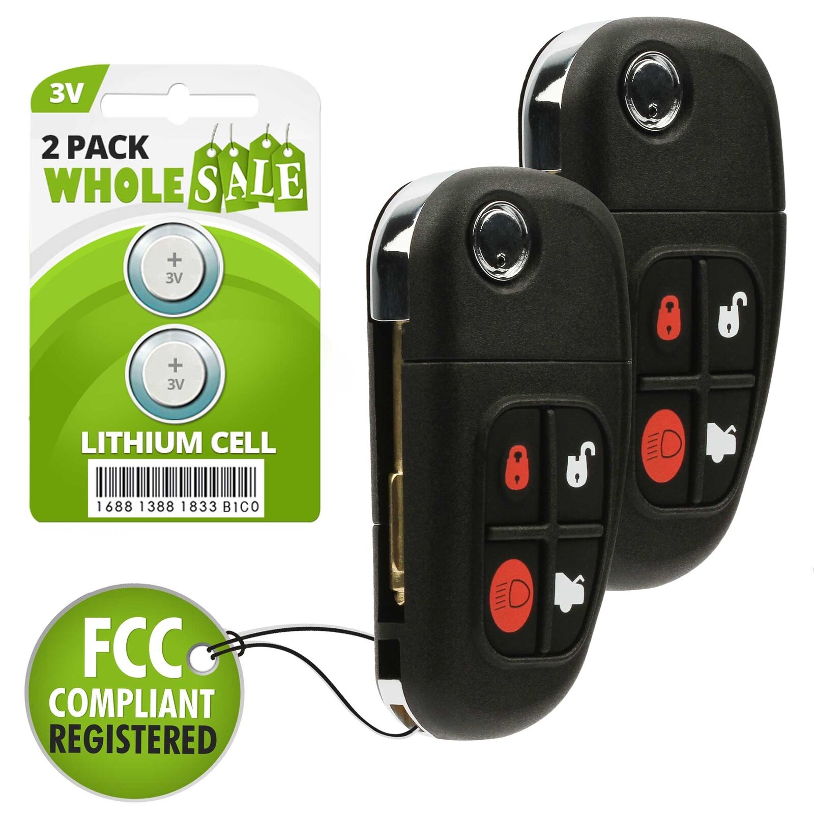 2 Replacement For 2001 2002 2003 2004 2005 2006 2007 2008 Jaguar S-Type  Key Fob