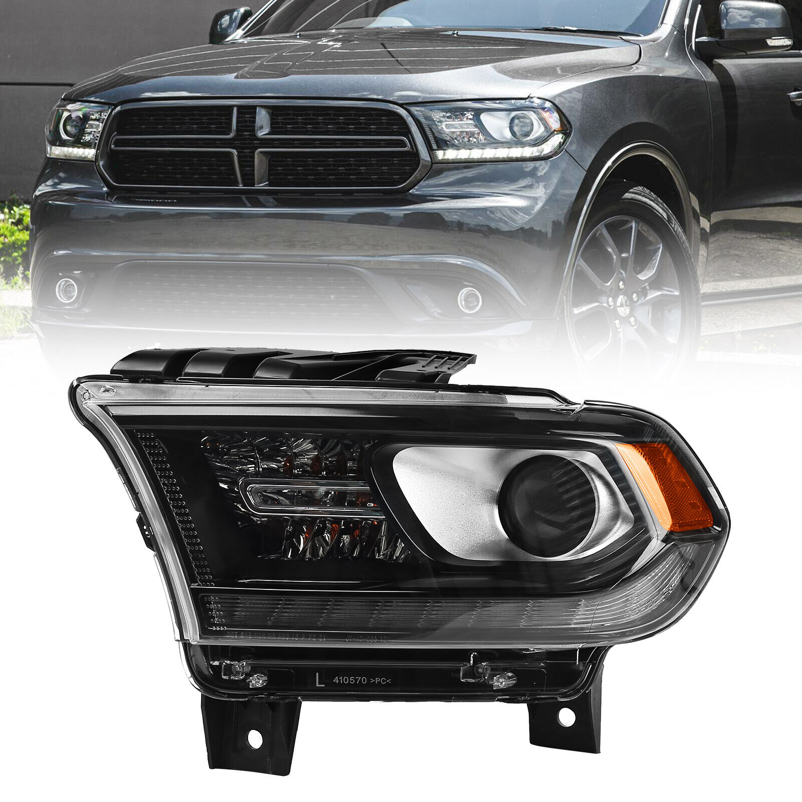 For 2014-2020 Dodge Durango Black Trim Halogen LED DRL Headlight Driver Left