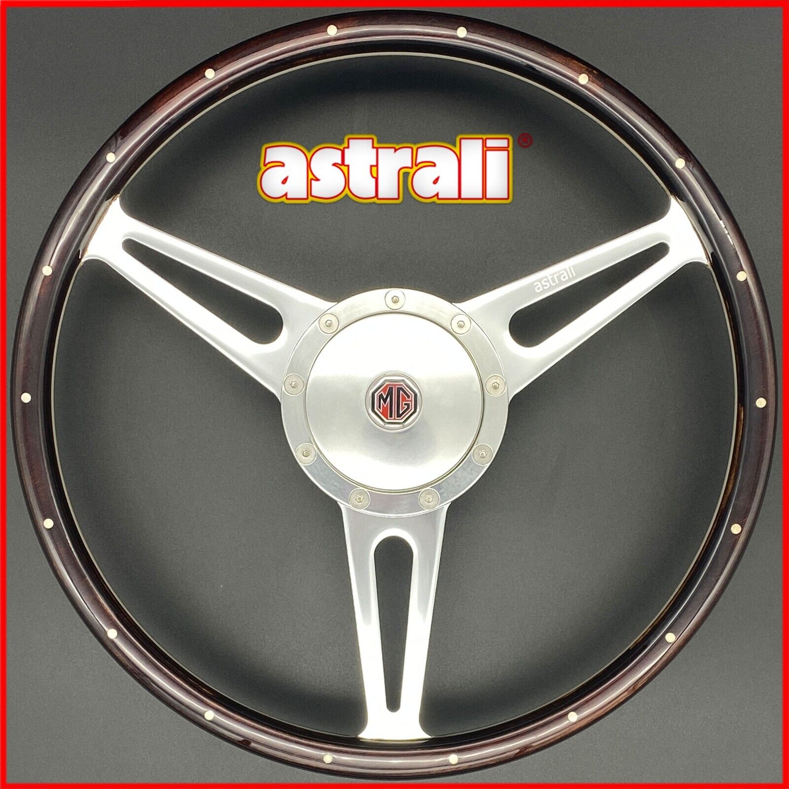 MGA 15 inch astrali Brooklands Classic Wood rim alloy and rivet Steering Wheel