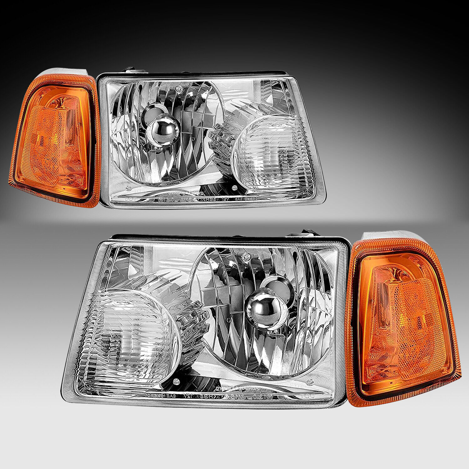 For 2001-2011 Ford Ranger Chrome Housing Headlights Amber Corner Signal Lamps