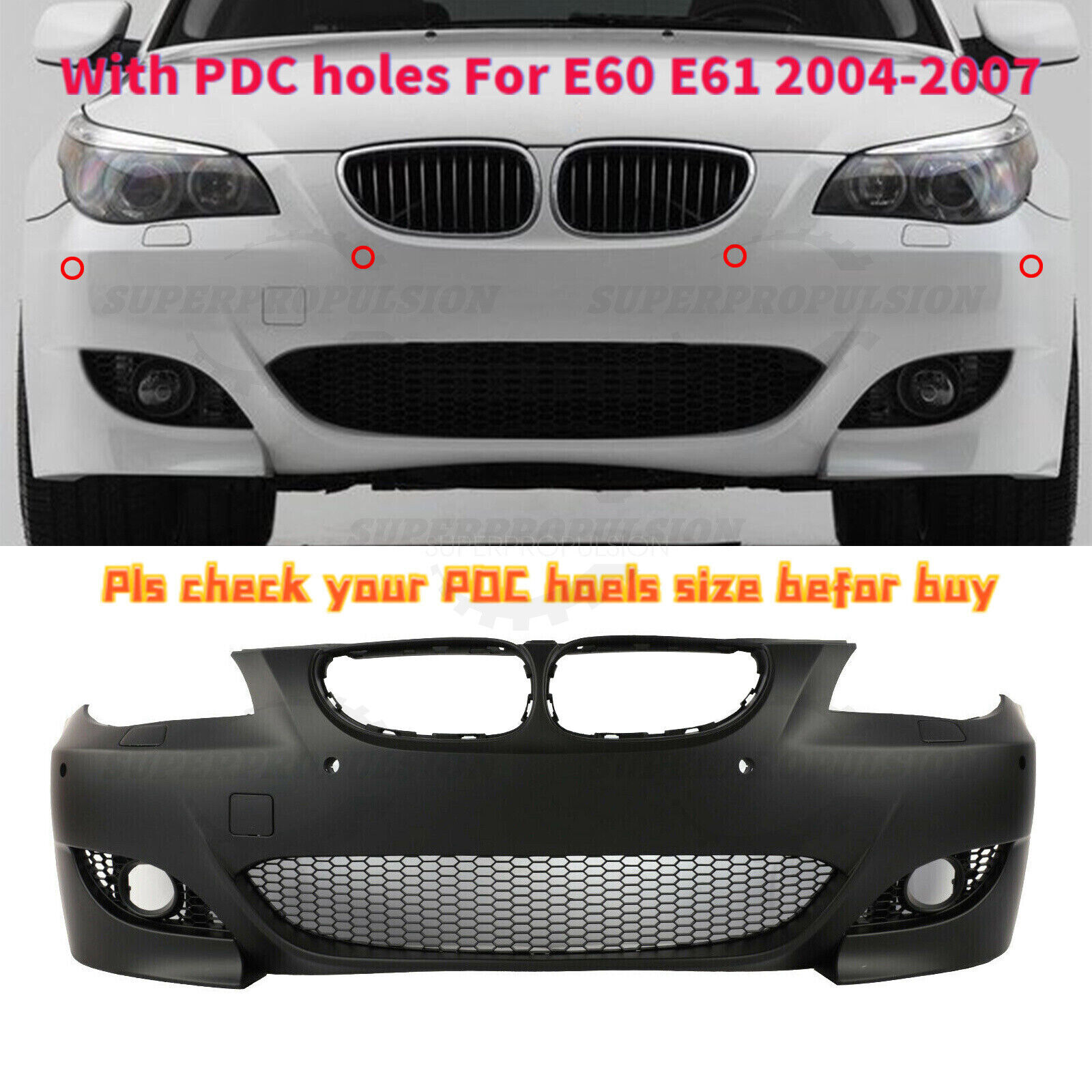 M5 Style Bumper Cover Kit For BMW E60 E61 525i 530i 550i With PDC Holes 2004-07