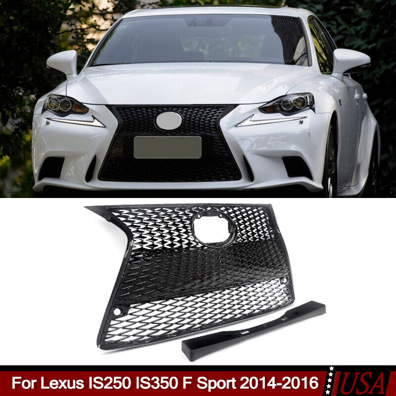 For 2014-2016 Lexus IS350 F Sport Gloss Black Front Upper Lower Bumper Grille