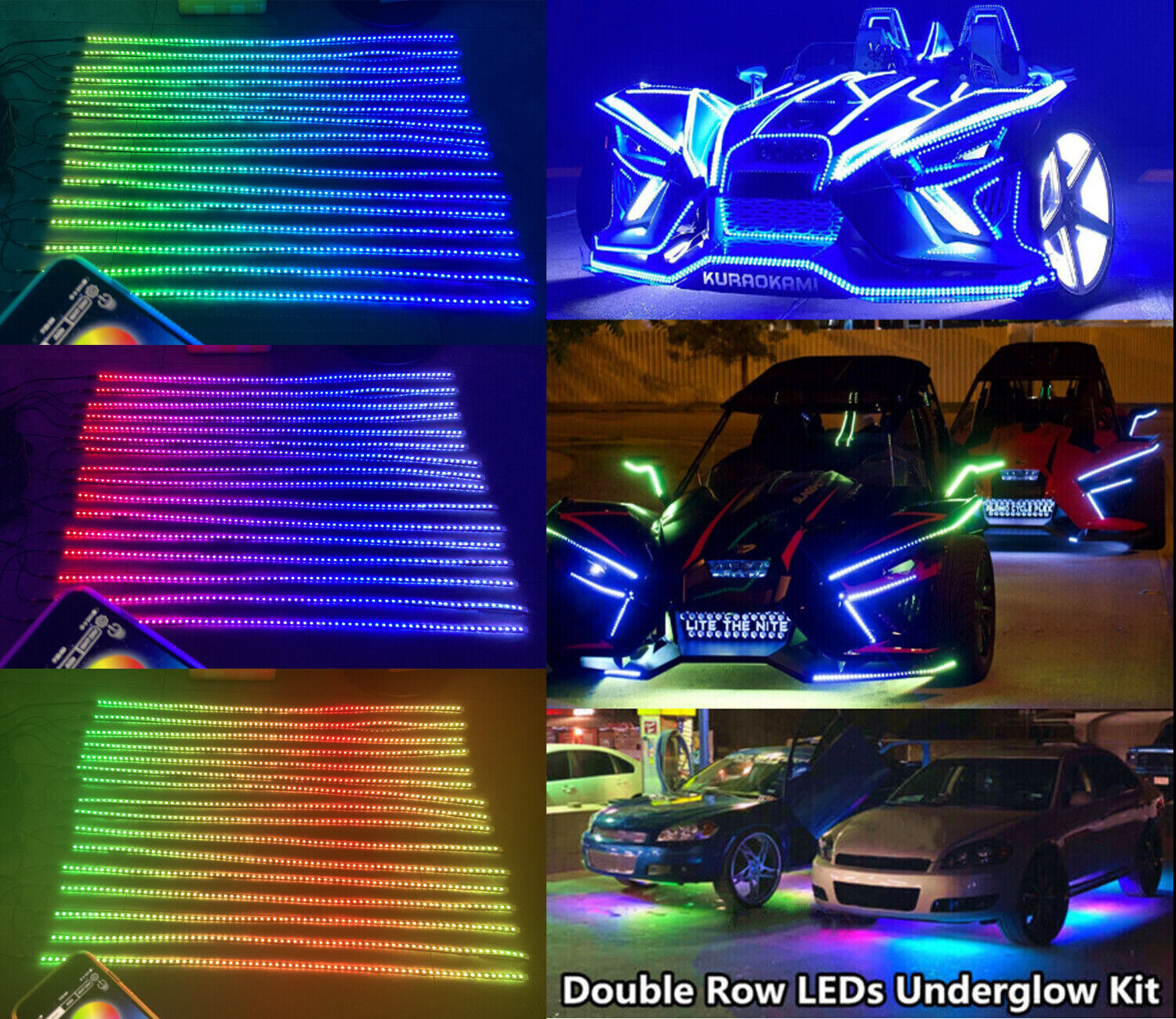 16x RGB Dream Color CHASING Strips Light Car Slingshot Off-Road Bluetooth+Remote
