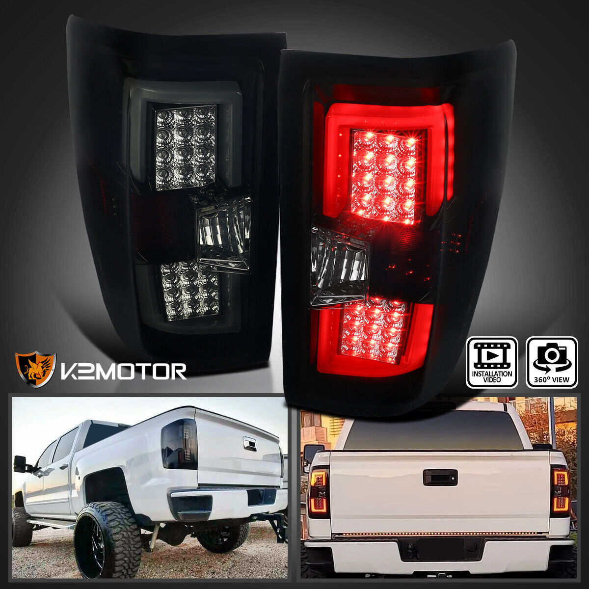 Black/Smoke Fits 2014-2018 Chevy Silverado 1500 2500HD 3500HD LED Tail Lights
