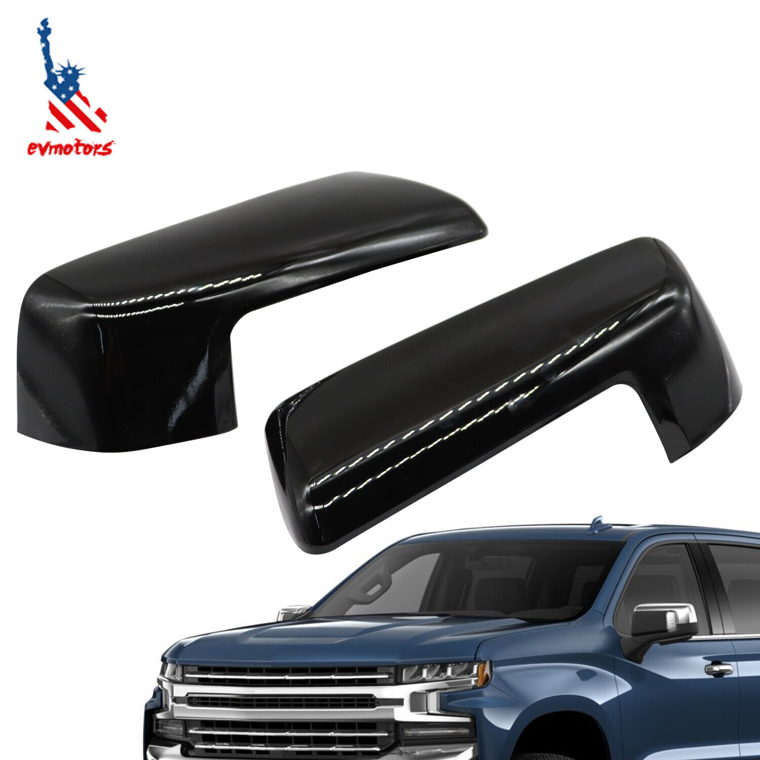 Pair Gloss Black Mirror Cap Cover Replacement For Chevy Silverado 1500 2019-2024